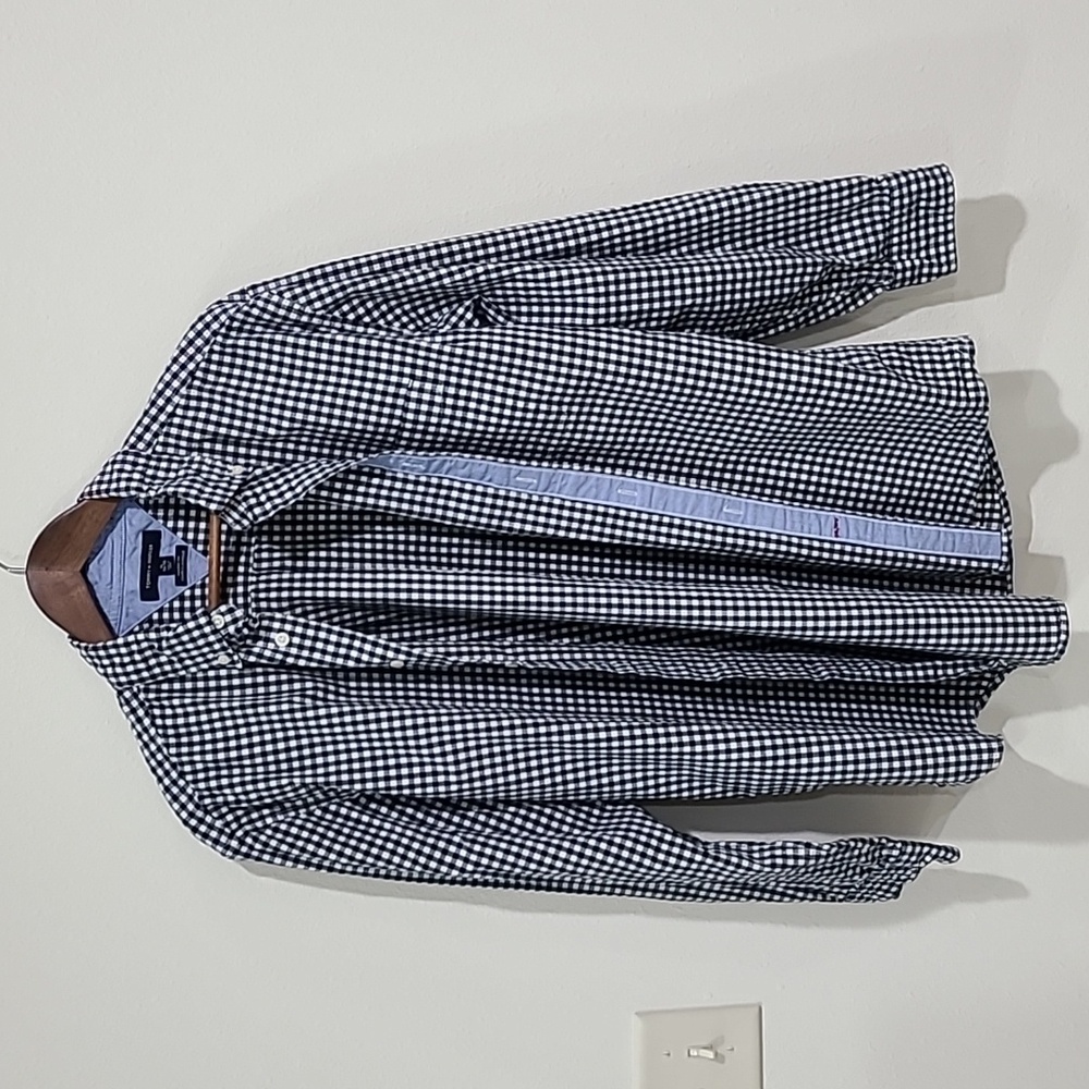 Tommy Hilfiger Shirt Mens  XXL Black  Button Up Plaid Long Sleeve Casual